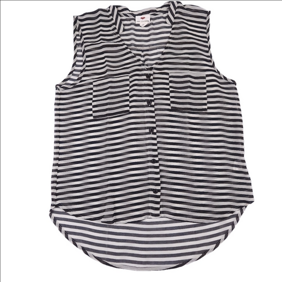 one clothing Tops - One Clothing Black & Cream Stripped Sleeveless Sheer Shirt Size Medium
